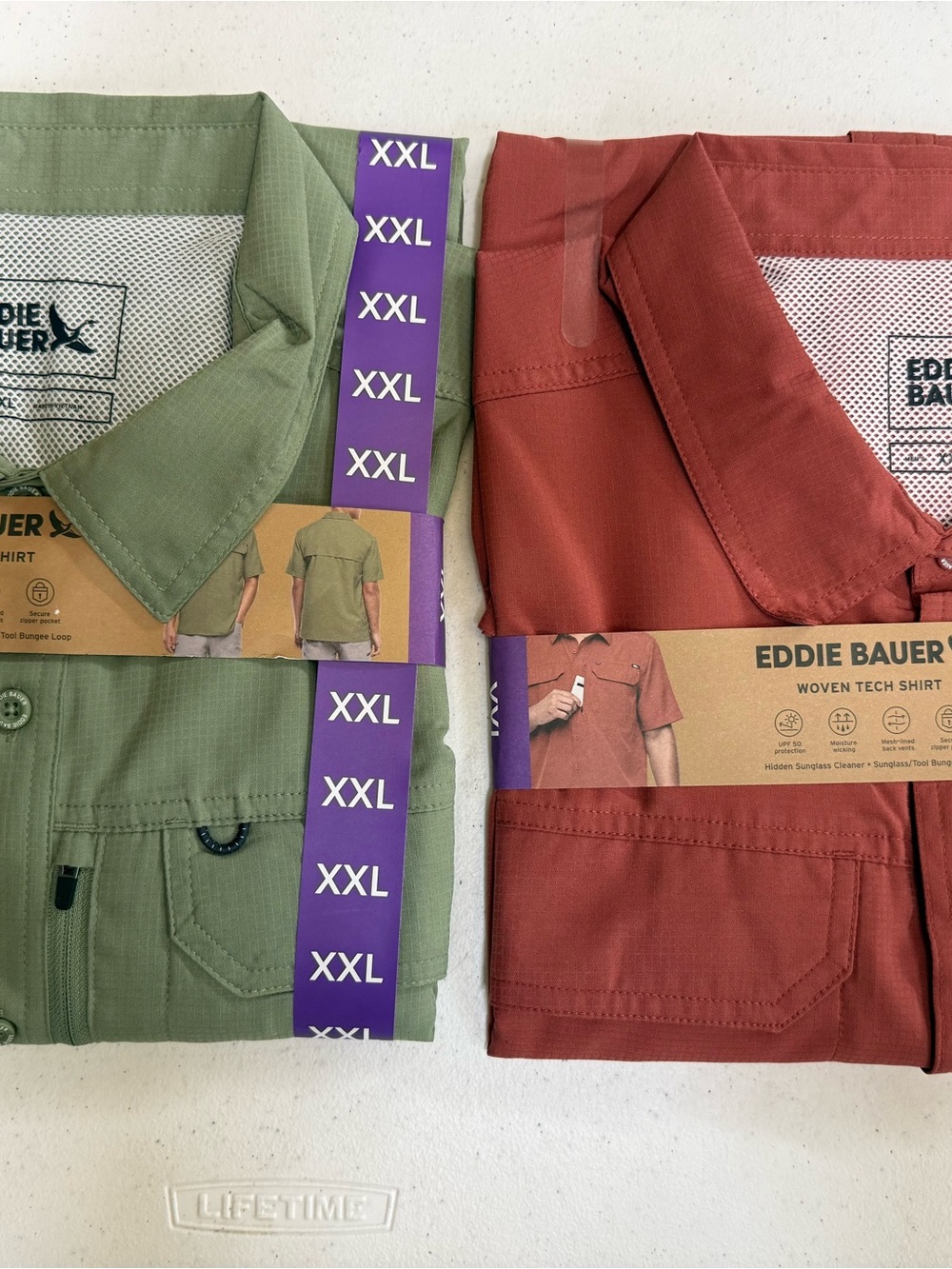 Eddie Bauer Woven Tech Shirt Jacket in Olive Green & Rust